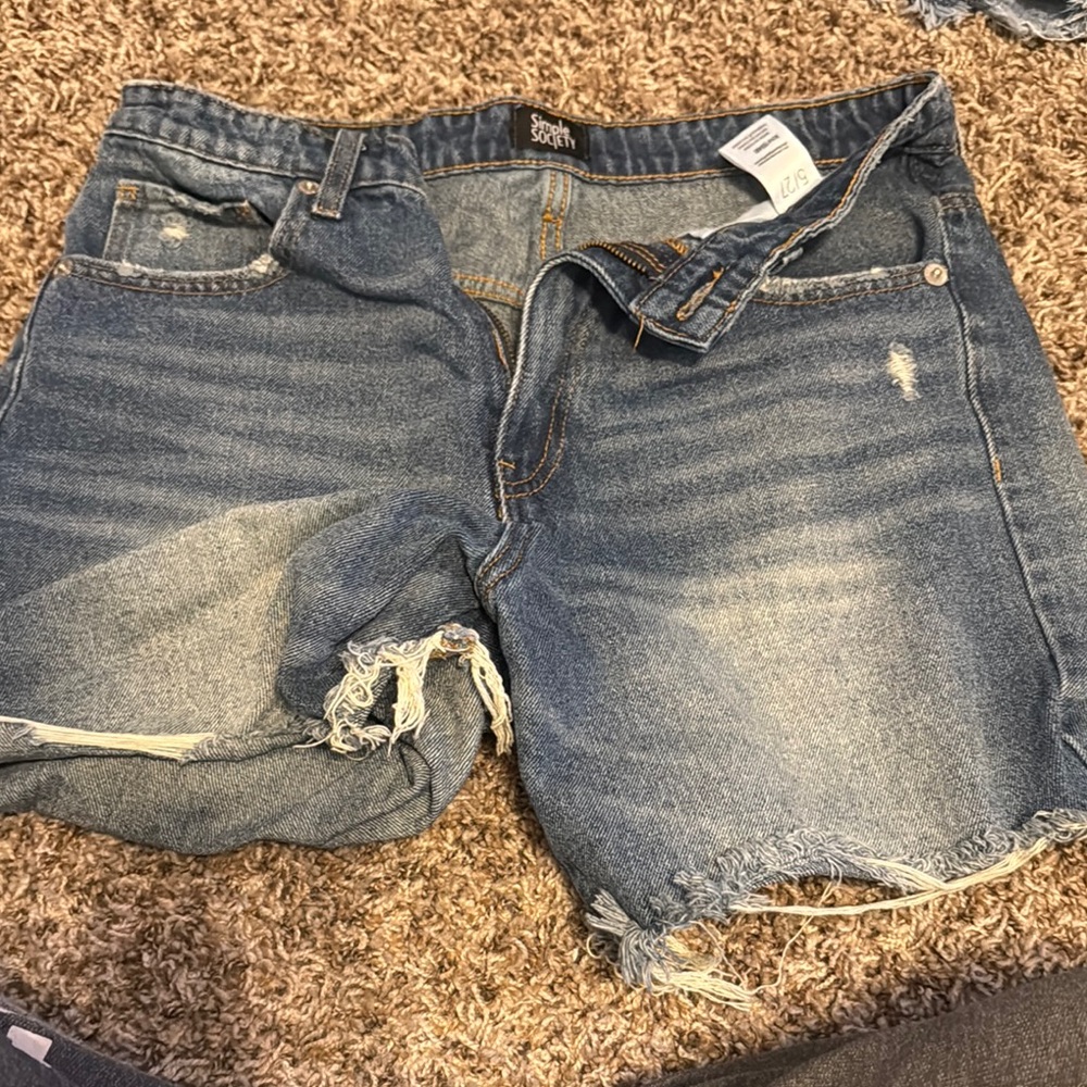 Casual Blue Jean Shorts with Distressed Frayed Hem